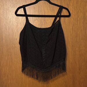 Chic Black Lace Fringe Crop top